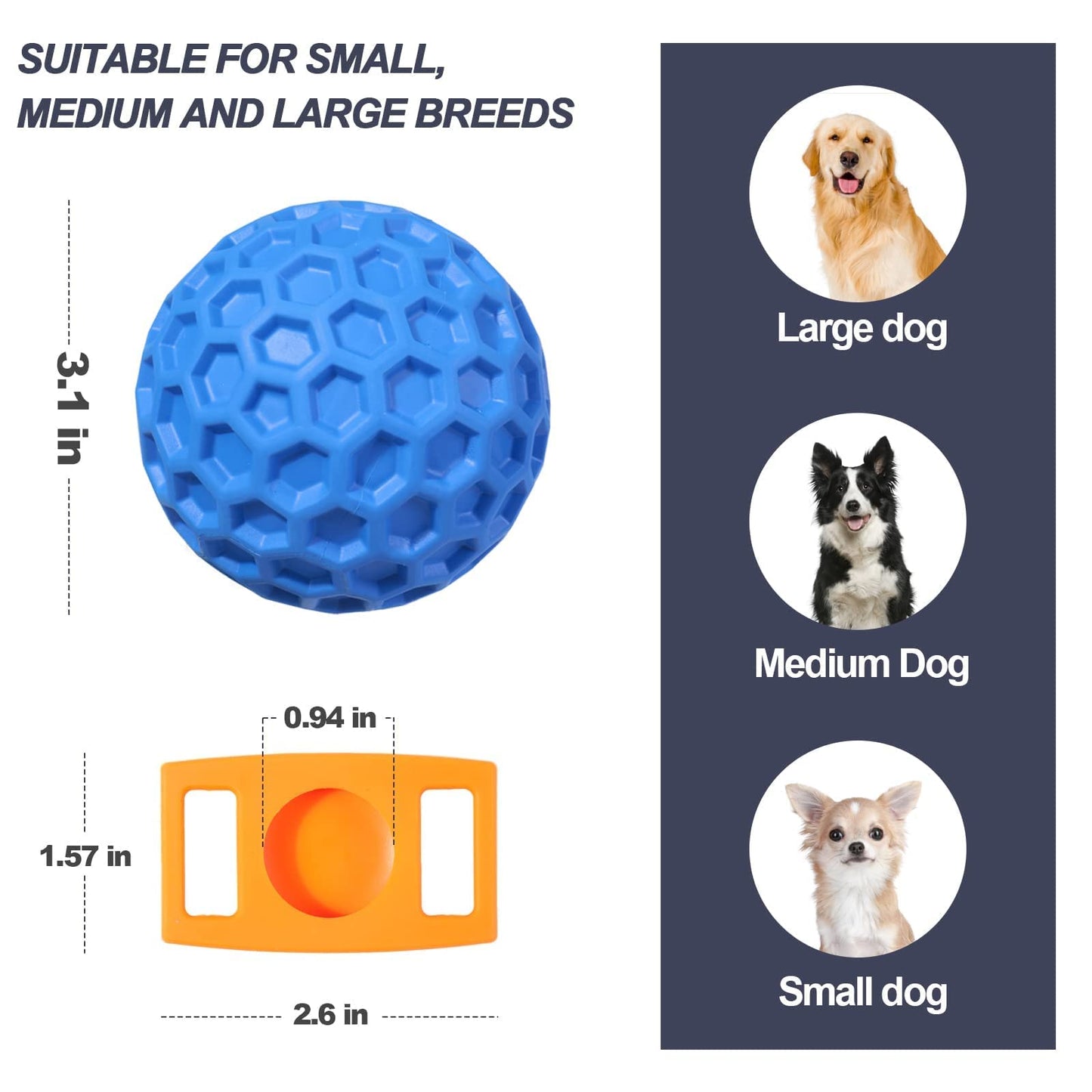 Putago Squeaky Dog Balls, Indestructible Dog Toys for Aggressive Chewers Large/Medium Breed, Natural Rubber Interactive Chew Toys for Teeth Clean, Relieves Anxiety (Blue)