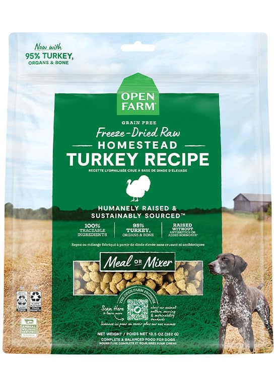 Open Farm Freeze Dried Raw Dog Food, Humanely Raised Meat Recipe with Non-GMO Superfoods and No Artificial Flavors or Preservatives (3.5 Ounce (Pack of 1), Homestead Turkey Recipe)