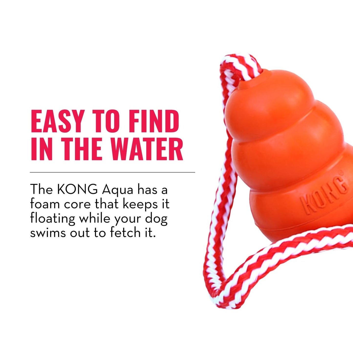 KONG Aqua Floating Fetch Toy - Dog Floating Toy for Water Retrieval, Play, Exercise & More - Natural Rubber Dog Toy with Foam Interior & Rope for Farther Throwing - Orange, for Large Dogs