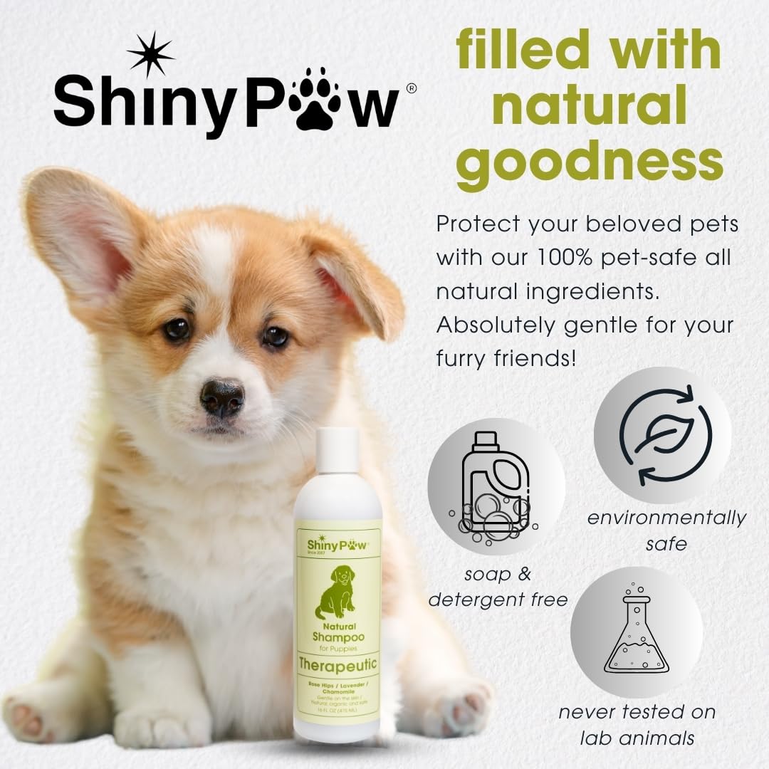 Tearless Puppy Shampoo and Conditioner by Shiny Paw 16 oz | Natural Chamomile, Lavender & Rose Hip Pet Shampoo for Puppies | Hypoallergenic for Sensitive Skin
