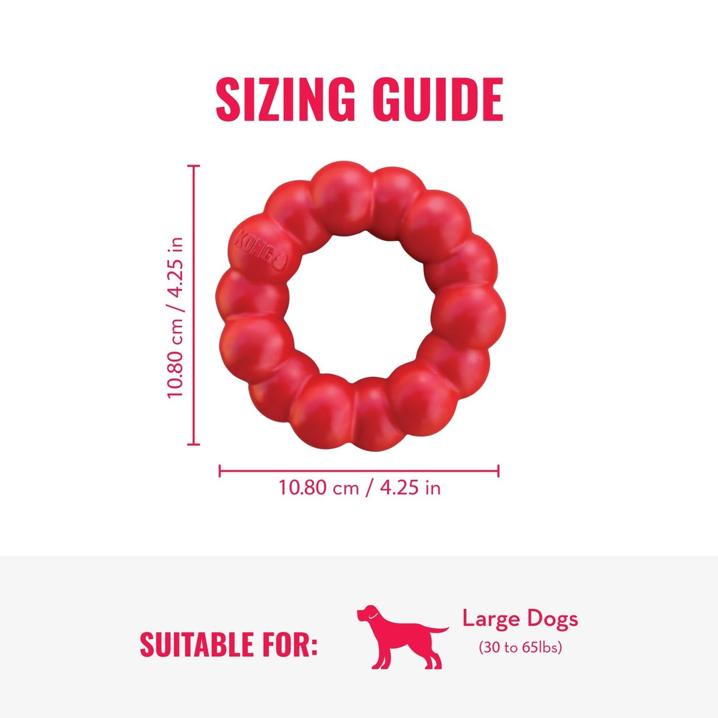 KONG Ring & Goodie Ribbon - Durable Rubber Treat-Dispensing Chew Toy for Dental Health - for Large Dogs