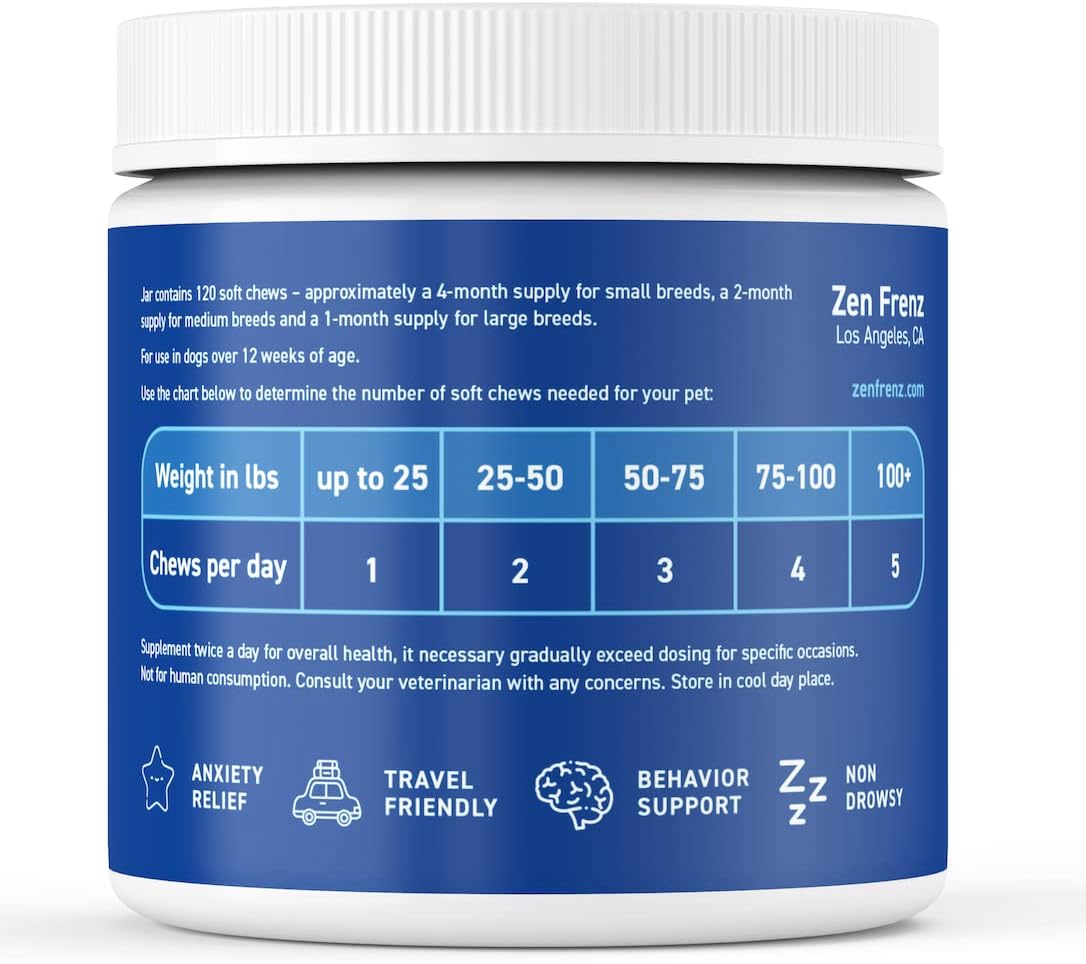 Zen Bites - Calming Chews for Pets - 120 Count - Organic Hemp Treats for Dogs & Cats - Stress Relief - Promotes Relaxation - Thunderstorms - Fireworks - Travel Friendly