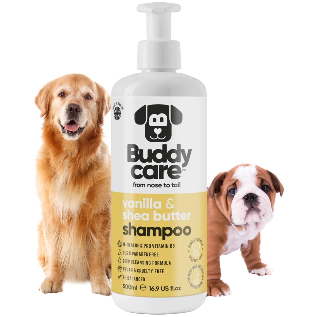 Buddycare Vanilla & Shea Butter Dog Shampoo - (16.90oz) Itch Relief & Dog Shampoo Sensitive Skin Care, Dog Shampoo and Conditioner, Premium Dog Grooming Supplies for All Breeds