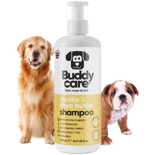Buddycare Vanilla & Shea Butter Dog Shampoo - (16.90oz) Itch Relief & Dog Shampoo Sensitive Skin Care, Dog Shampoo and Conditioner, Premium Dog Grooming Supplies for All Breeds