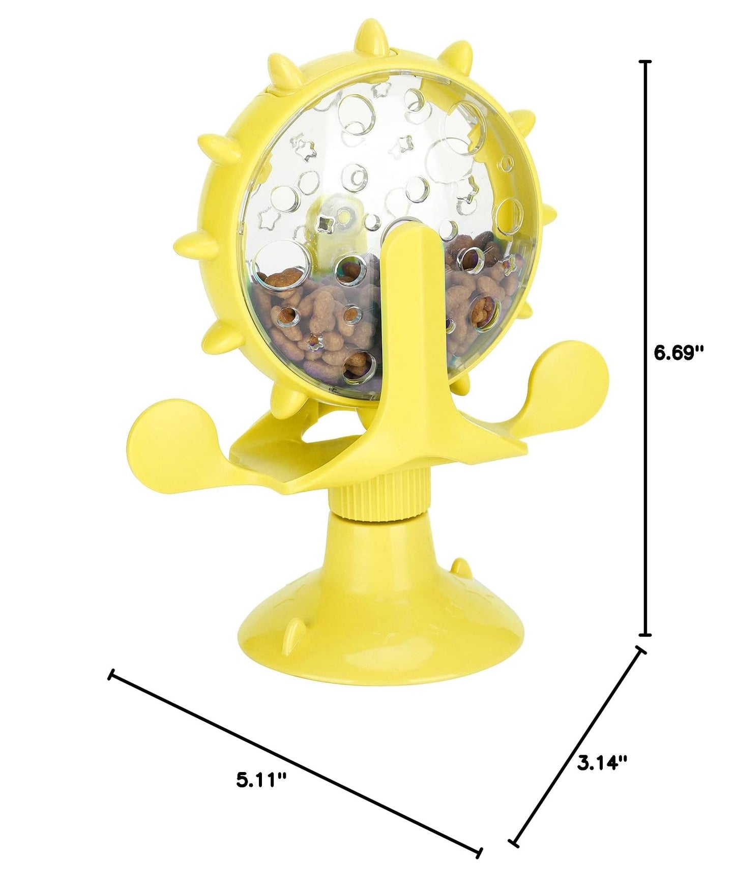 plplaaoo 360 Degree Rotating Windmill Food Puzzle for Cats and Dogs - Interactive Cat Treats Dispenser Toy with Strong Suction Cup, Slow Feeder Snack Distribution Toy for Kittens & Puppies (Yellow)