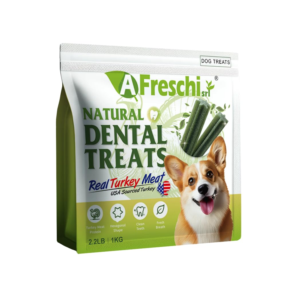 Afreschi Turkey Dental Sticks for Dogs, 2.2 lb – All Natural Dog Chews, USA-Sourced Trukey, Hypoallergenic, Long-Lasting Chew for Puppies and Adult Dogs, Grain-Free, Signature Series