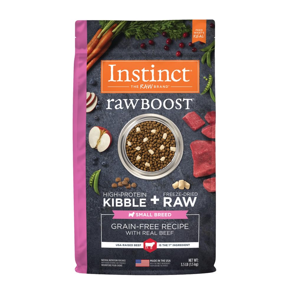 Instinct Raw Boost Small Breed, Natural Dry Dog Food with Freeze Dried Pieces, High Protein, Grain Free Recipe - Real Beef, 3.5 lb. Bag