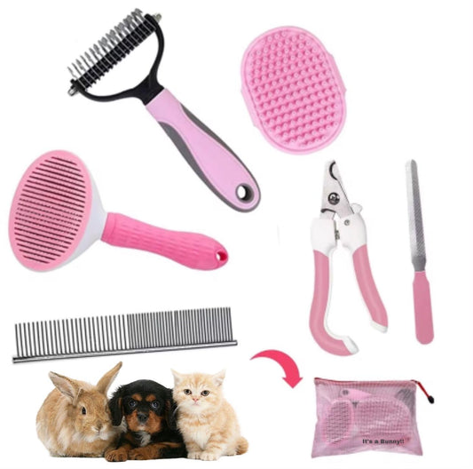 Generic 6-Piece Pink Grooming Brush dogs & Cat, Dog hair brush for Grooming small dogs, Puppy Brush for Small Dogs, Includes Bunny Nail Clippers with Case Pink, Easy to Transpor