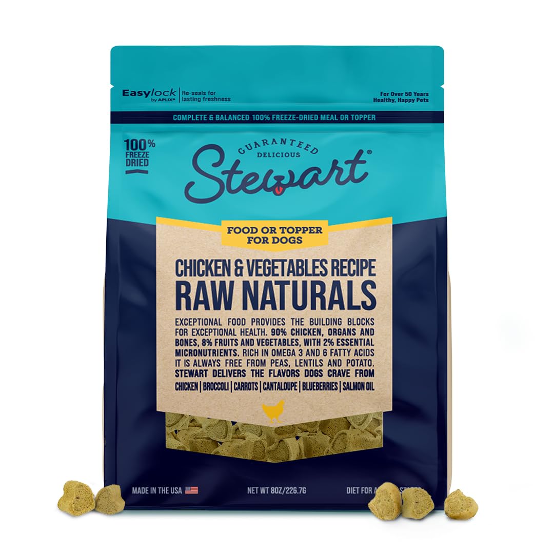 Stewart Raw Naturals Freeze Dried Raw Dog Food or Meal Topper, Chicken & Vegetables Recipe, 8 Ounce Bag, Complete and Balanced Nutrition