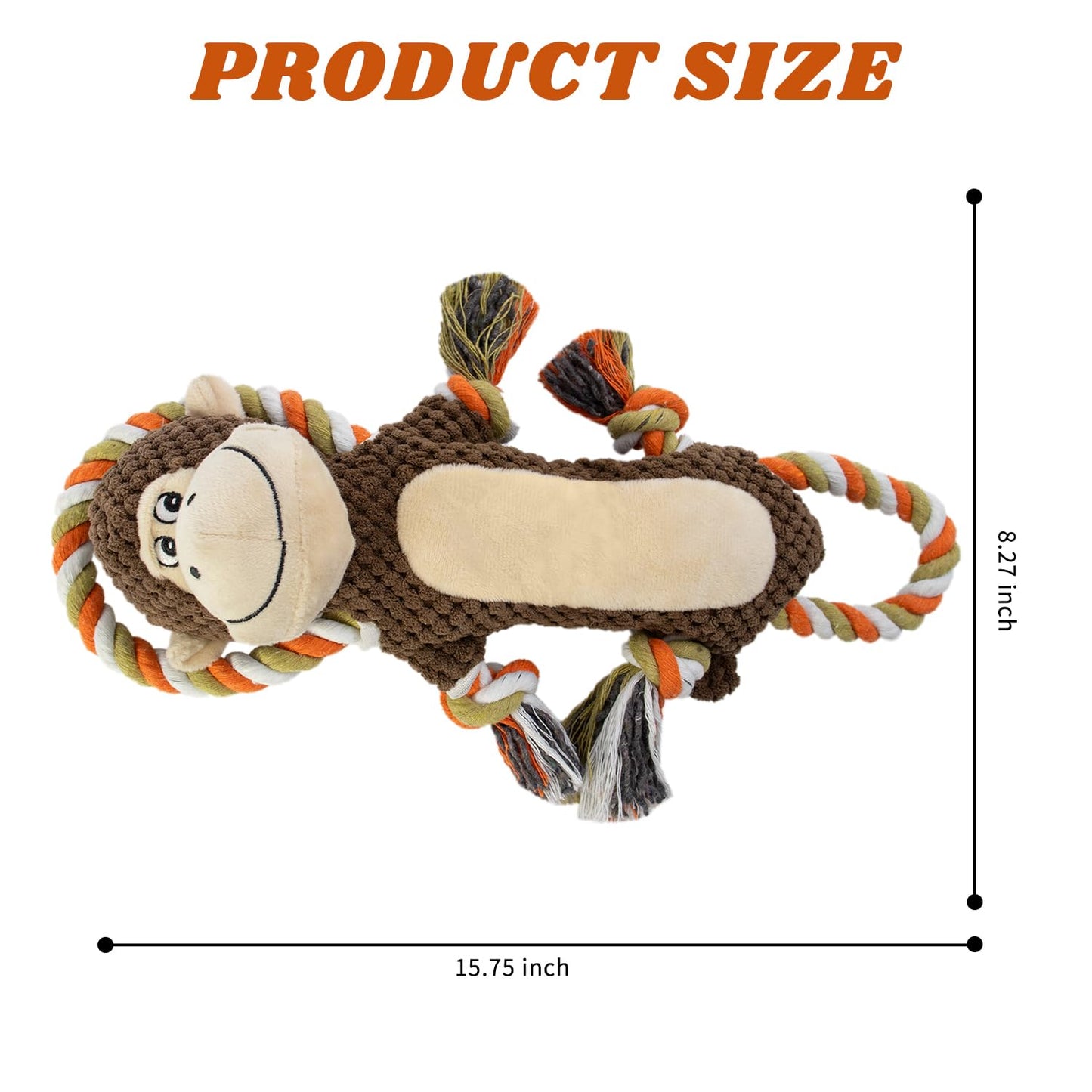 CneeeeeB Squeaky Durable Dog Toy Large Breed, Tug of War Dog Interactive Toy, Stuffed Plush Puppy Toy with Crinkle Paper for Small, Middle, and Big Dogs Monkey,Orangutan Shape