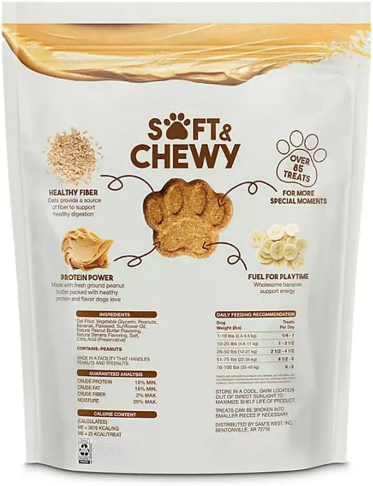 Soft & Chewy Dog Treats, Peanut Butter & Banana Flavor, Non-GMO, Human Grade, Bulk 48 oz Bag