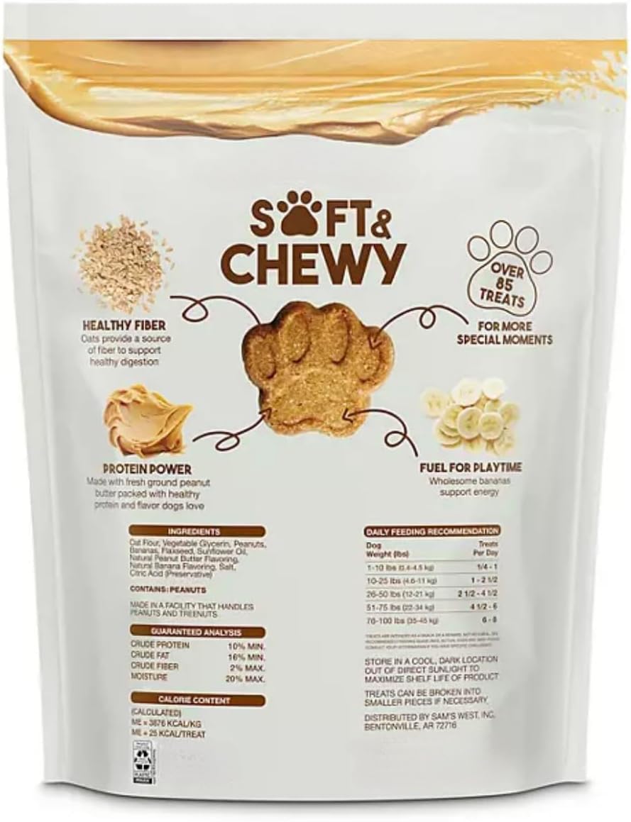 Soft & Chewy Dog Treats, Peanut Butter & Banana Flavor, Non-GMO, Human Grade, Bulk 48 oz Bag