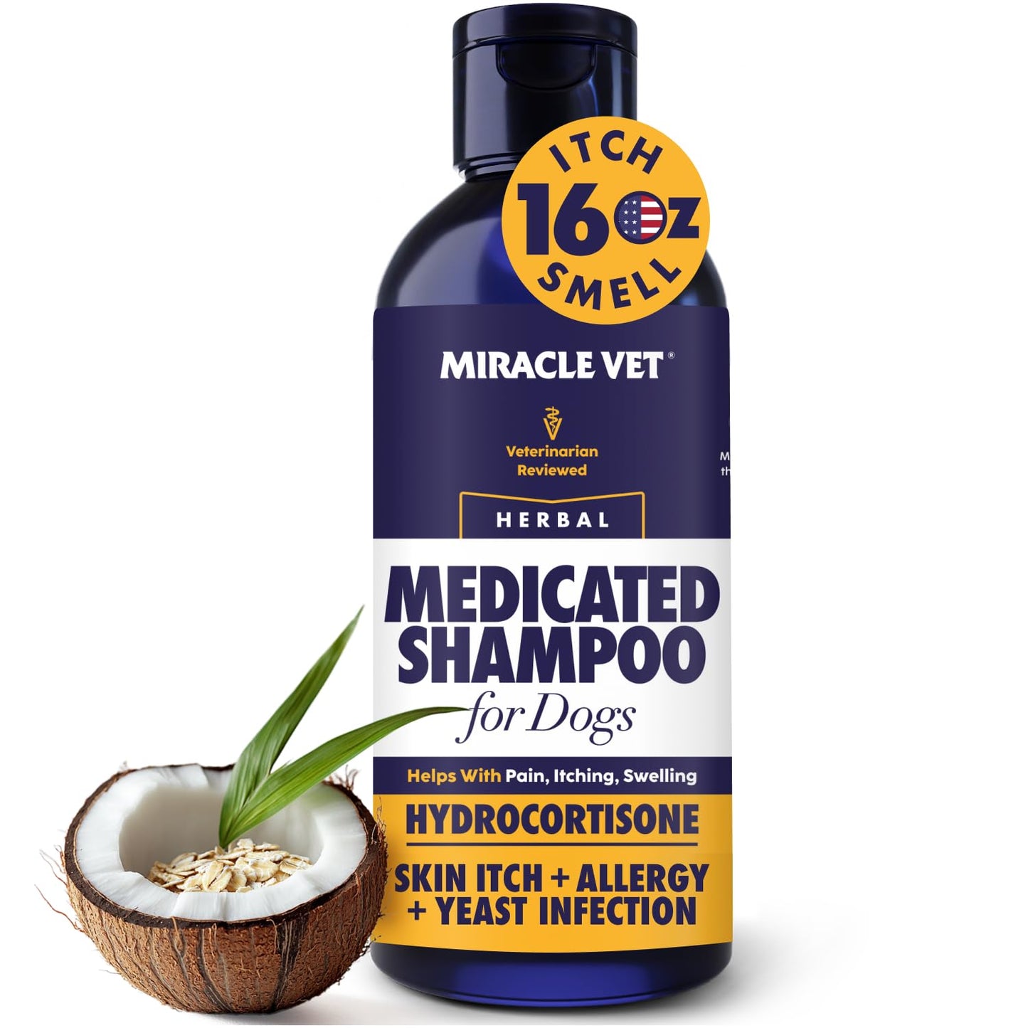 Miracle Vet Medicated Dog Shampoo for Itchy Skin Relief - Yeast Infection Treatment for Dogs & Dog Allergy Relief Hot Spot Treatment - Hydrocortisone Antifungal Shampoo (16 oz)