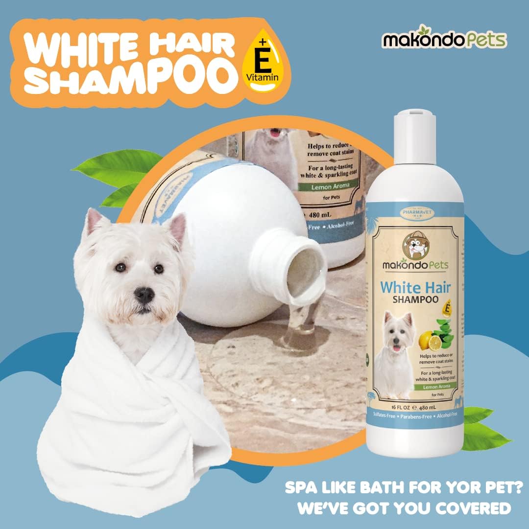 Dog Whitening Shampoo– for Dogs with White Light Colored Hair Coat Fur–White Haired Pets Shampoo for Itching Dry Sensitive Skin. Non Toxic Formula