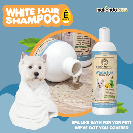 Dog Whitening Shampoo– for Dogs with White Light Colored Hair Coat Fur–White Haired Pets Shampoo for Itching Dry Sensitive Skin. Non Toxic Formula