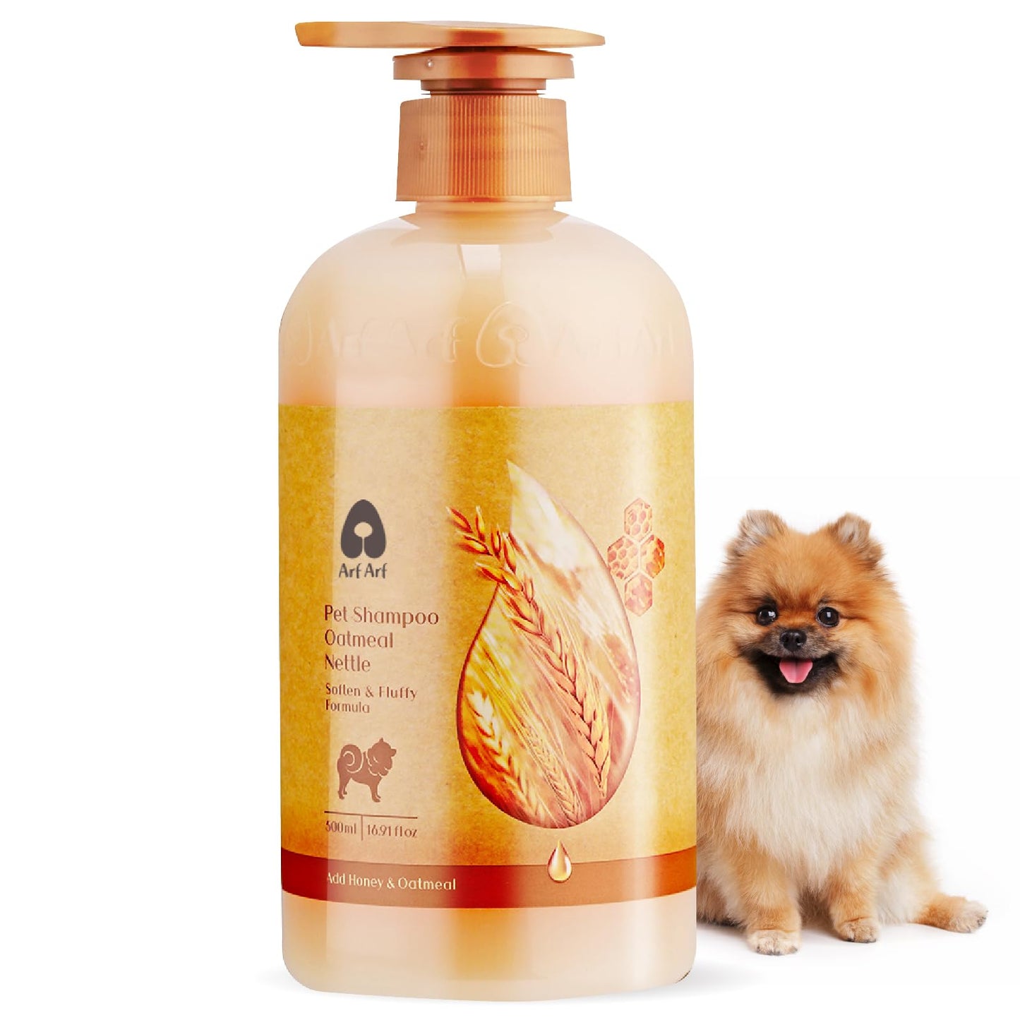 Arf Arf Dog Shampoo Softening Formula, Soften & Fluffy Oatmeal 16oz—Plant-Based 4-in-1: Cleans, Conditions, detangles, moisturizes. Oatmeal & Honey Soothe Itchy Skin. Hypoallergenic. Made in Taiwan.
