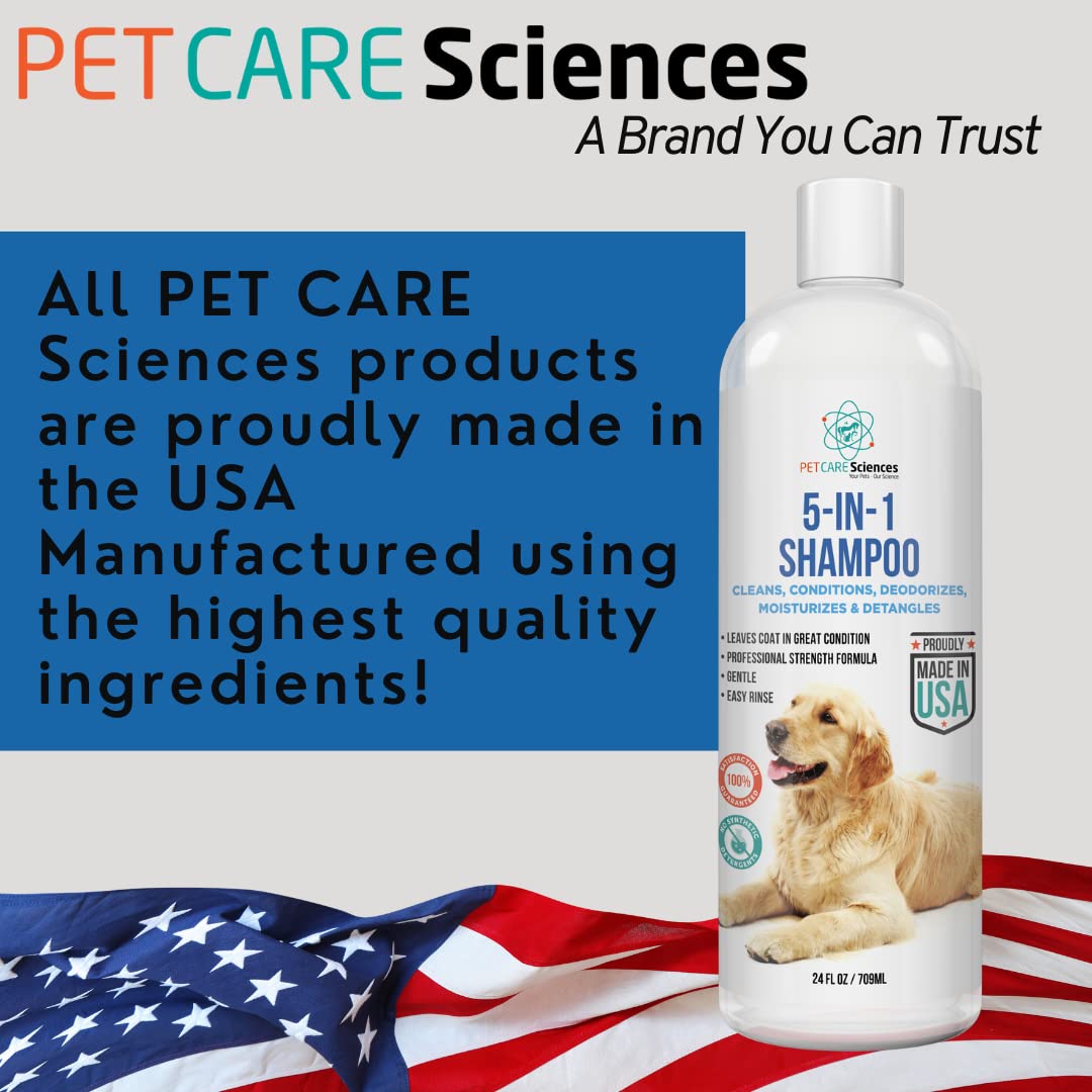 PET CARE Sciences 16 floz 5 in 1 Dog Shampoo for Itchy Skin - Sensitive Skin Dog Shampoo for Smelly Dogs - Dog Shampoos & Conditioners - Made in The USA