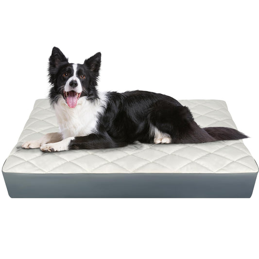 35.5" x 23.5" x 4.7" Large Orthopedic Dog Beds, Water-Resistant Faux Leather Memory Foam Dog Bed, Egg Crate Foam Support & Non-Slip Bottom Pet Beds for Medium Dogs and Large Dogs, Easy to Clean