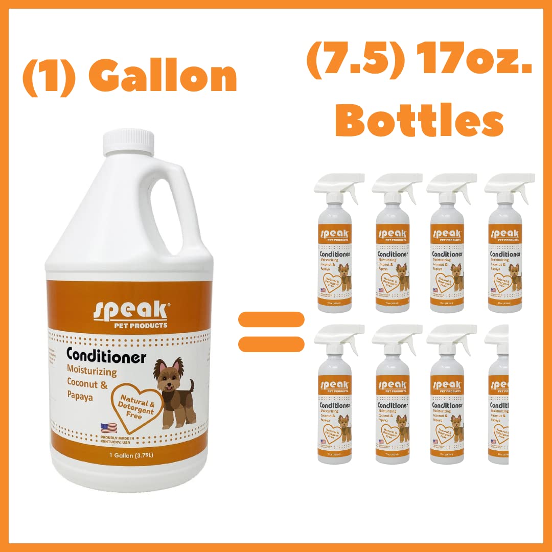 Speak Pet Products Dog Natural Leave-in Conditioning Spray Refill with Pump, Moisturizing Coconut Papaya, 1 Gallon