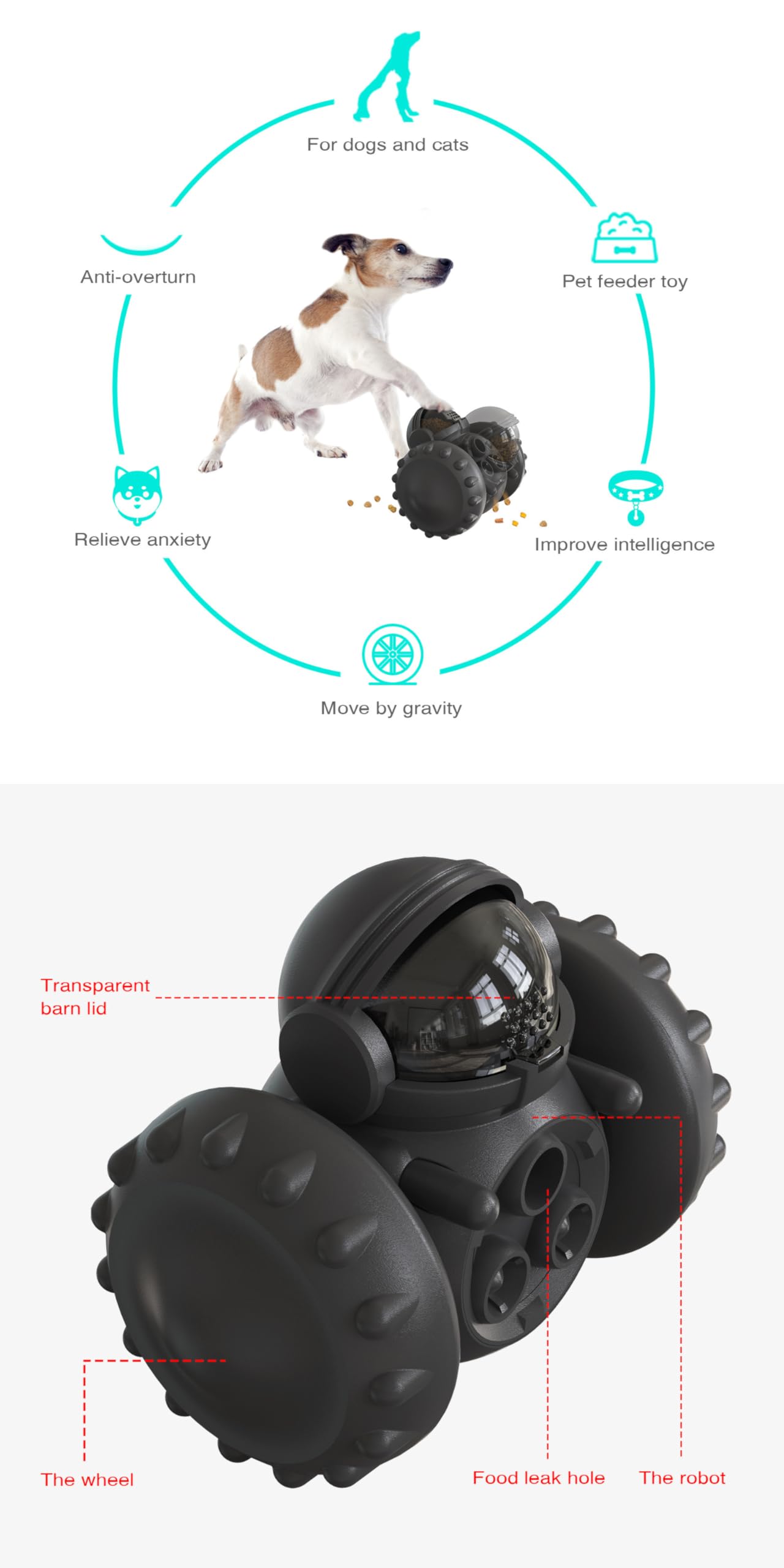 MewaJump Dog Puzzle Toys Rubber Chew Toys,Treat Food Dispensing Toy for Teeth Cleaning Dog Ball Toy Interactive Enrichment Toys for Puppy, Small, Medium, Large Breeds