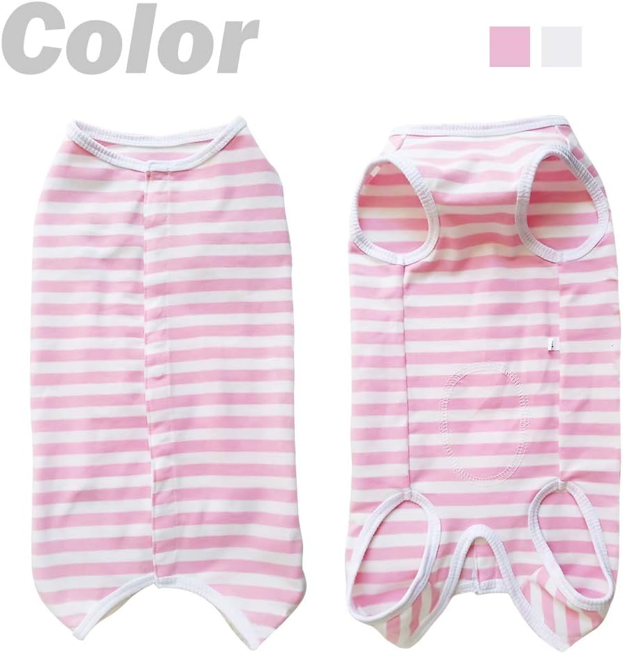 Dog’s Recovery Suit Post Surgery Shirt for Puppy, Wound Protective Clothes for Little Animals(Pink White Stripe-xs)