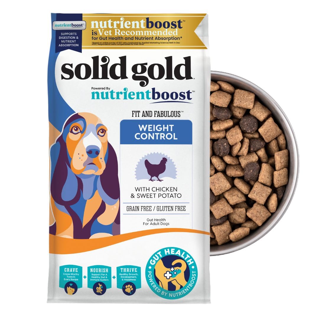 Solid Gold Healthy Weight Management Dry Dog Food for Adult & Senior Dogs - Real Chicken, Probiotics & Omega 3 Fish - Grain Free Dry Dog Food for Healthy Weight & Gut Health - Nutrientboost – 3.75LB