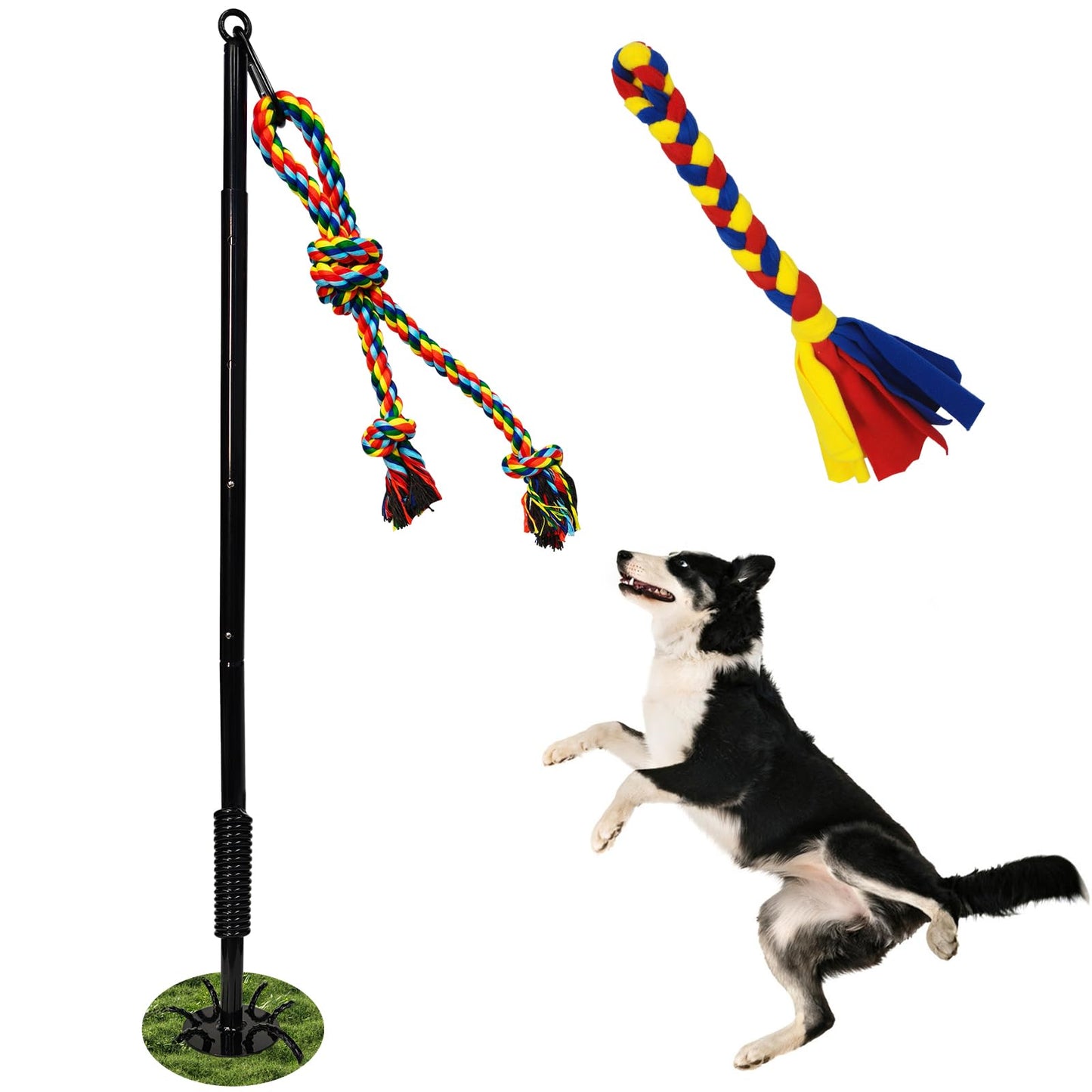 SYOOY Outdoor Interactive Dog Toys,Tether Tug Outdoor Dog Toy Exercise Equipment in Yard Park with 2 Rope Toy for Large Medium Small Dogs Pull Chase and Tug of War
