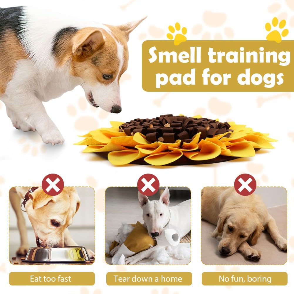 NINEFOX Snuffle Mat for Dogs, Pet Feeding Mats Puppy Sniffing Pad 20x20inch, Sunflower Shaped Snuffle Mat, Cat Doggies Interactive Toys for Multiple Breeds Training and Stress Release