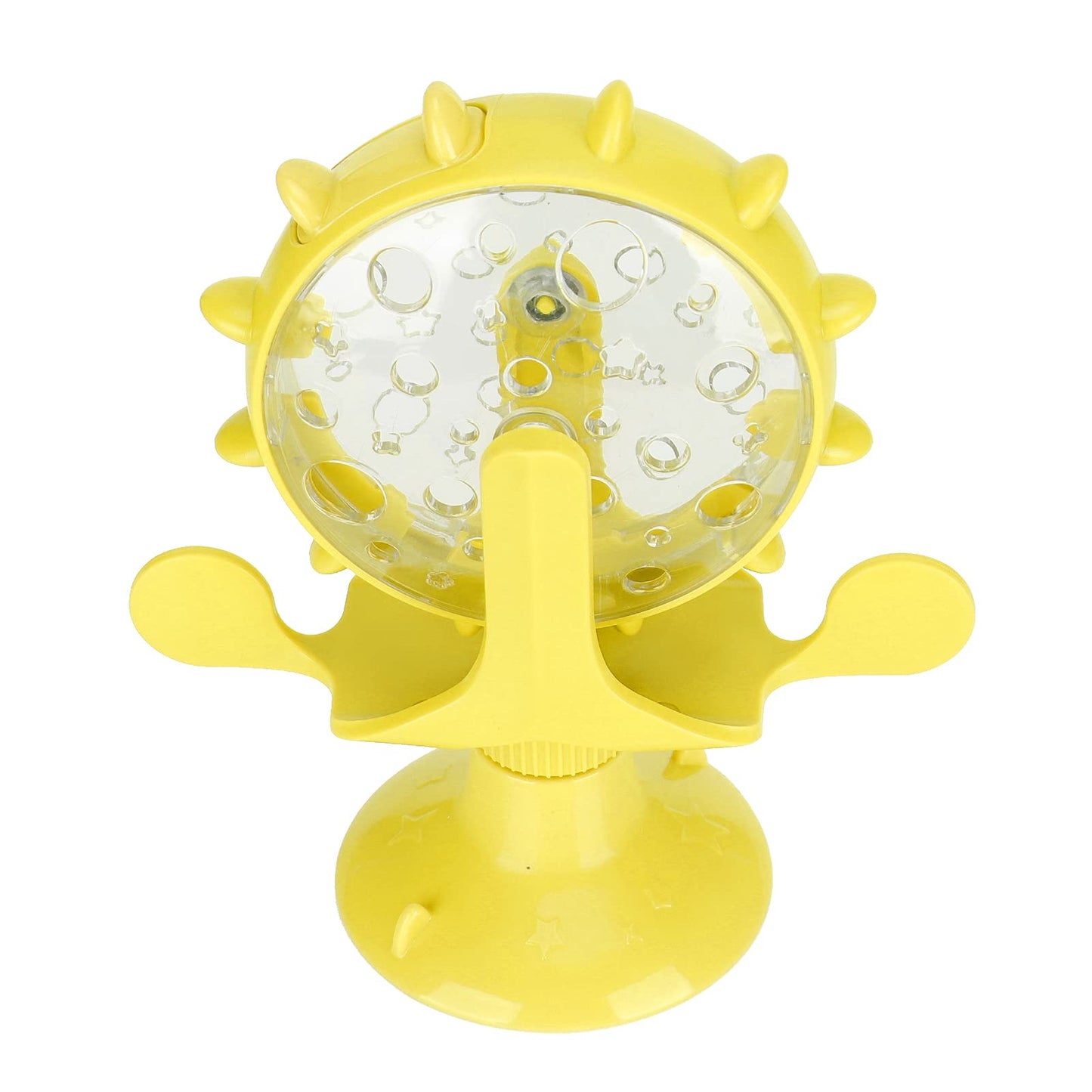 plplaaoo 360 Degree Rotating Windmill Food Puzzle for Cats and Dogs - Interactive Cat Treats Dispenser Toy with Strong Suction Cup, Slow Feeder Snack Distribution Toy for Kittens & Puppies (Yellow)
