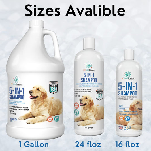 PET CARE Sciences 16 floz 5 in 1 Dog Shampoo for Itchy Skin - Sensitive Skin Dog Shampoo for Smelly Dogs - Dog Shampoos & Conditioners - Made in The USA