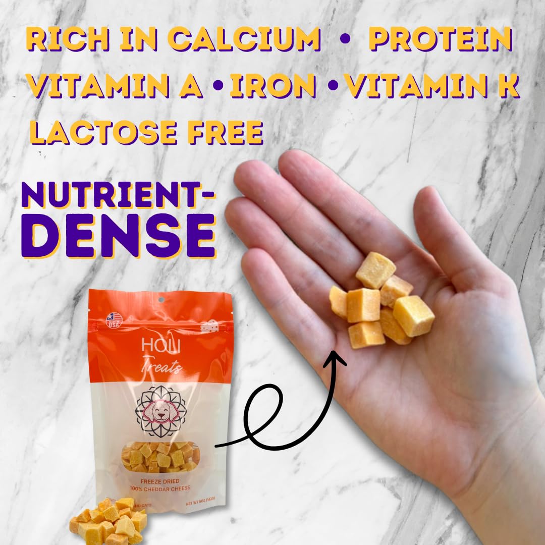 HOLI Freeze Dried Cheddar Cheese Dog Treats - 100% All Natural - Human Grade, Single Ingredient, Lactose Free - Grain Free, Gluten Free, Soy Free – (10 Ounce)