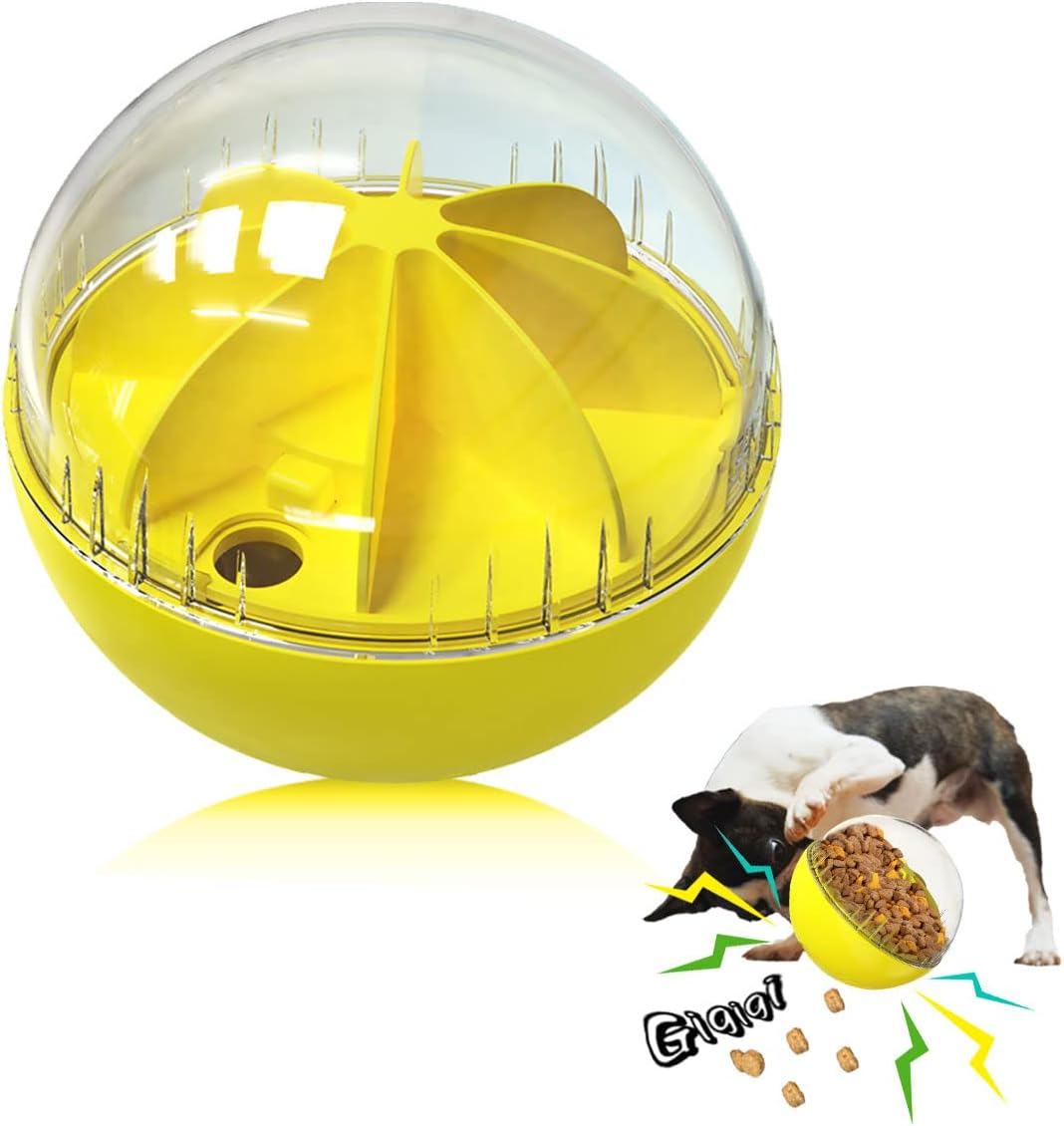 Kubatis Dog Toys - Interactive Puzzle Feeder Balls for Large Dogs, Funny Squeaky Toys for Chewers (Yellow)