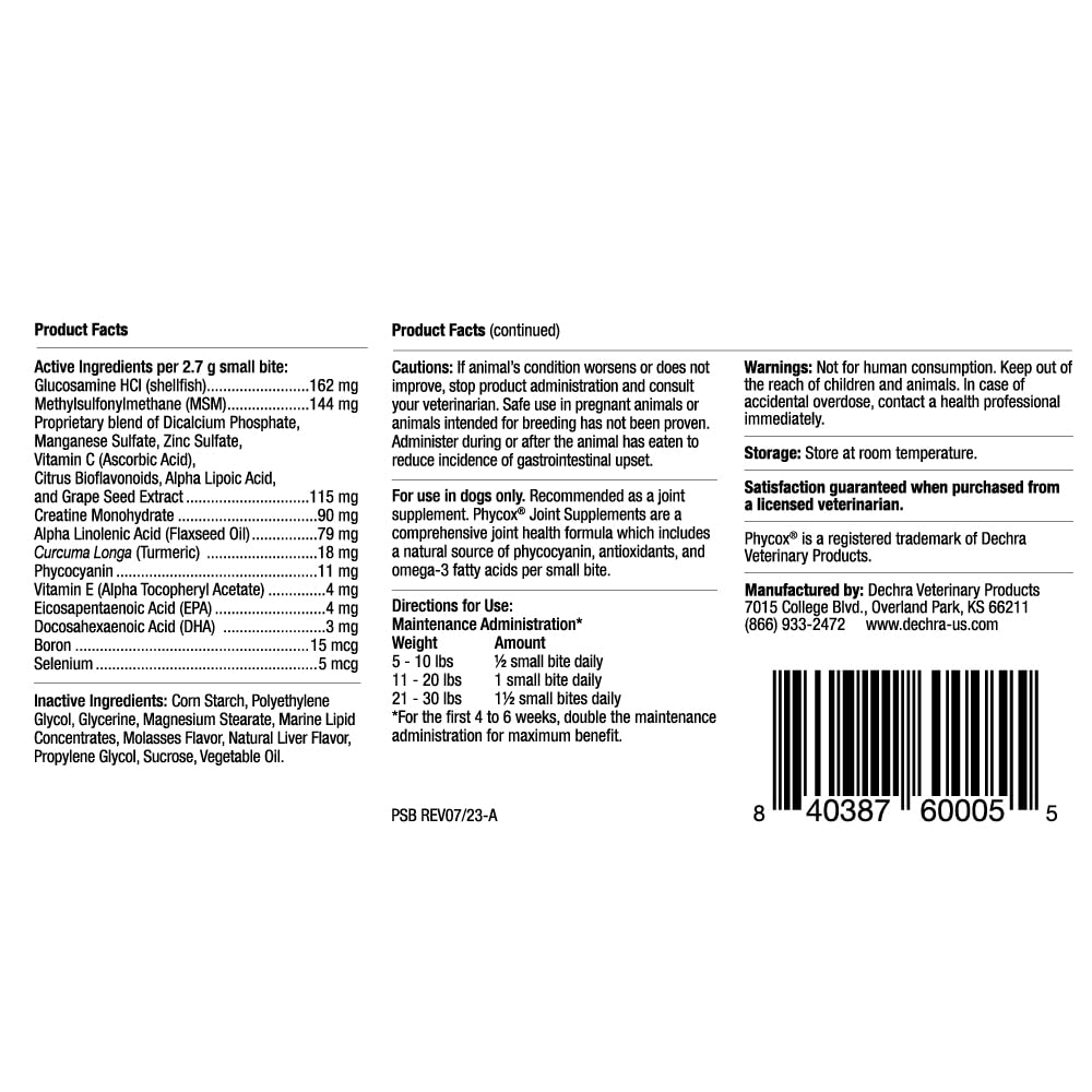 PhyCox Joint Supplement Small Bites for Dogs, 120 Ct