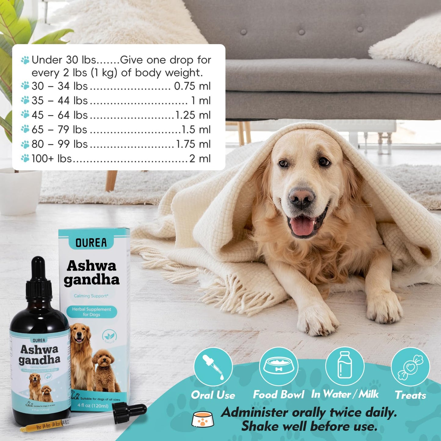 Ashwagandha Drops for Dogs, Calming Drops for Dogs with Ashwagandha Tincture, Supports Composure, Calmness, Relaxation & Emotional Balance, Dog Anxiety Relief from Fireworks, Storms, Separation & More