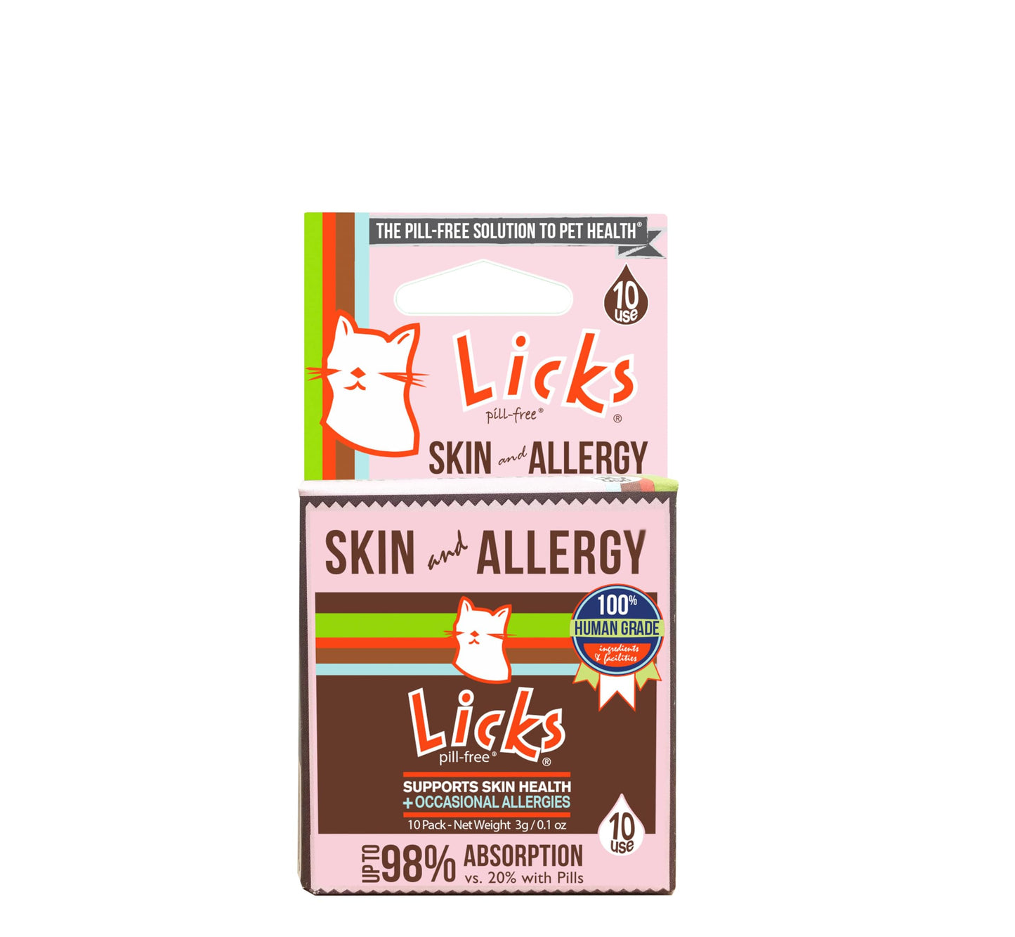 Licks Pill-Free Cat Skin & Allergy - Omega 3 Allergy Relief - Cat Vitamins & Supplements for Itchy Skin - Turmeric Supplement - Gel Packets - 10 Use