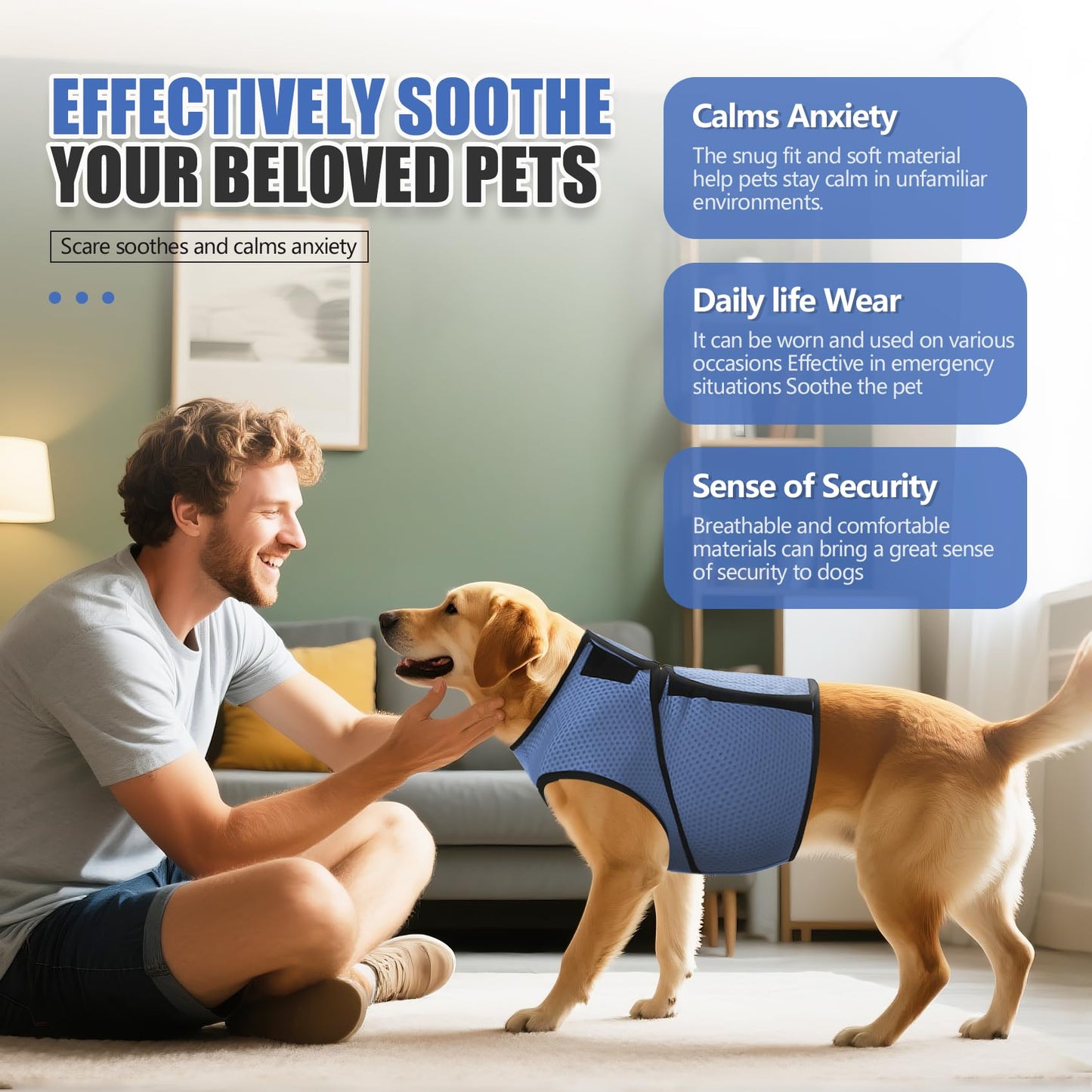 JOHNBOLIN Dog Anxiety Vest/Shirt - Breathable Calming Jacket for Thunderstorms, Fireworks & Separation Relief, Soft Pressure Pet Wrap with Mesh Design for Indoor/Outdoor Use, Travel, and Vet Visits