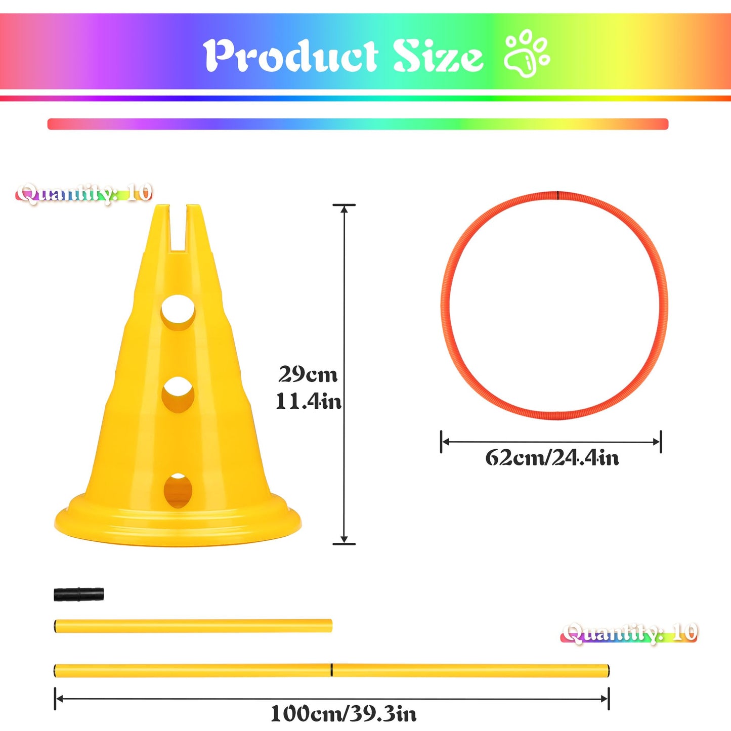 DiDiBirDi 6 Sets Dog Agility Hurdle Cone Set, Adjustable Obstacle Training for Puppy, Pet Crossbar Combo for Beginners for Backyard, 5 Sets x Pole Obstacles,1 Set x Hoop Jump