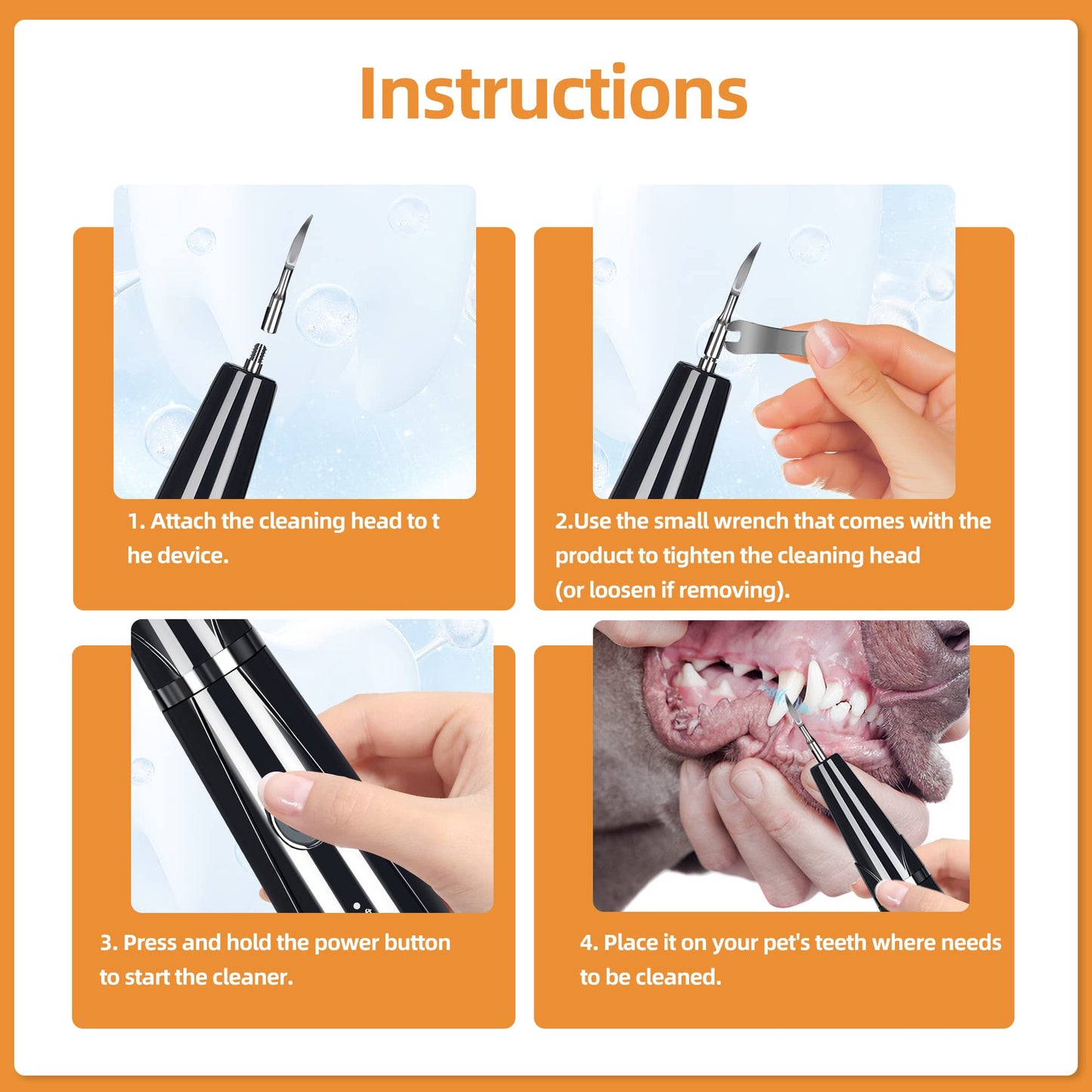 PAWSION Ultrasonic Dog Plaque and Tartar Remover, Teeth Cleaning Kit for Pets, Rechargeable Dental Scraper for Pets, 5 Modes with 3 Cleaning Heads and LED Light