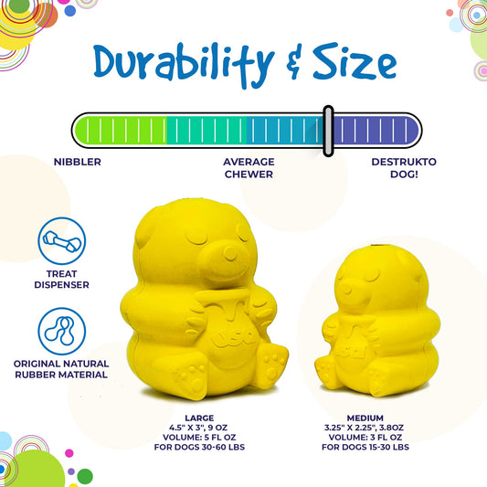 SodaPup Honey Bear – Durable Dog Treat Dispenser & Chew Toy Made in USA from Non-Toxic, Pet Safe, Food Safe Natural Rubber Material for Mental Stimulation, Problem Chewing, Calming Nerves, & More