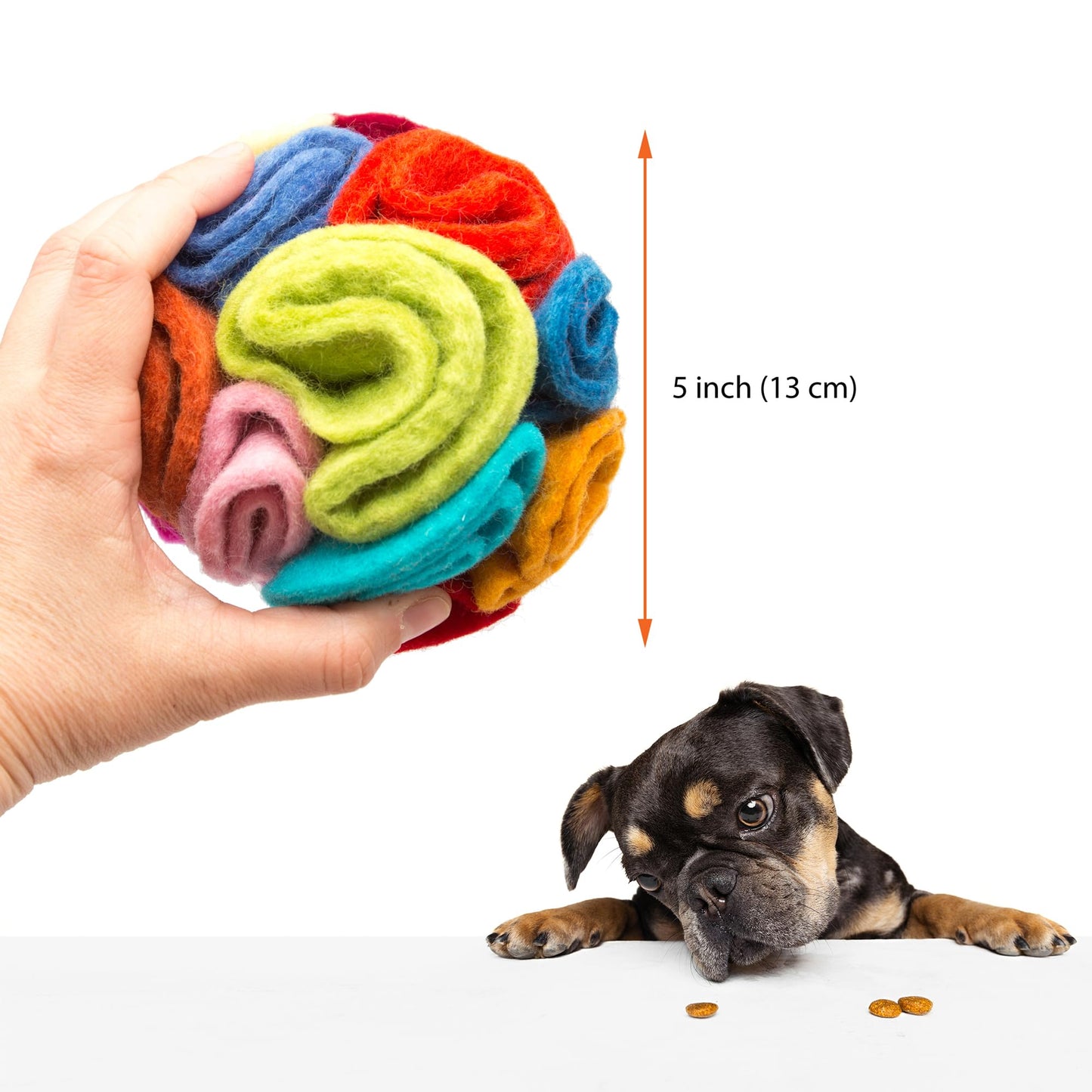 Glaciart One Snuffle Ball for Dogs - 5"x5" Treat Dispensing Puzzle Toy for Small & Medium Breeds - Mental Stimulation, Slow Feeding, and Interactive Play - Durable, Natural Wool, Machine Washable