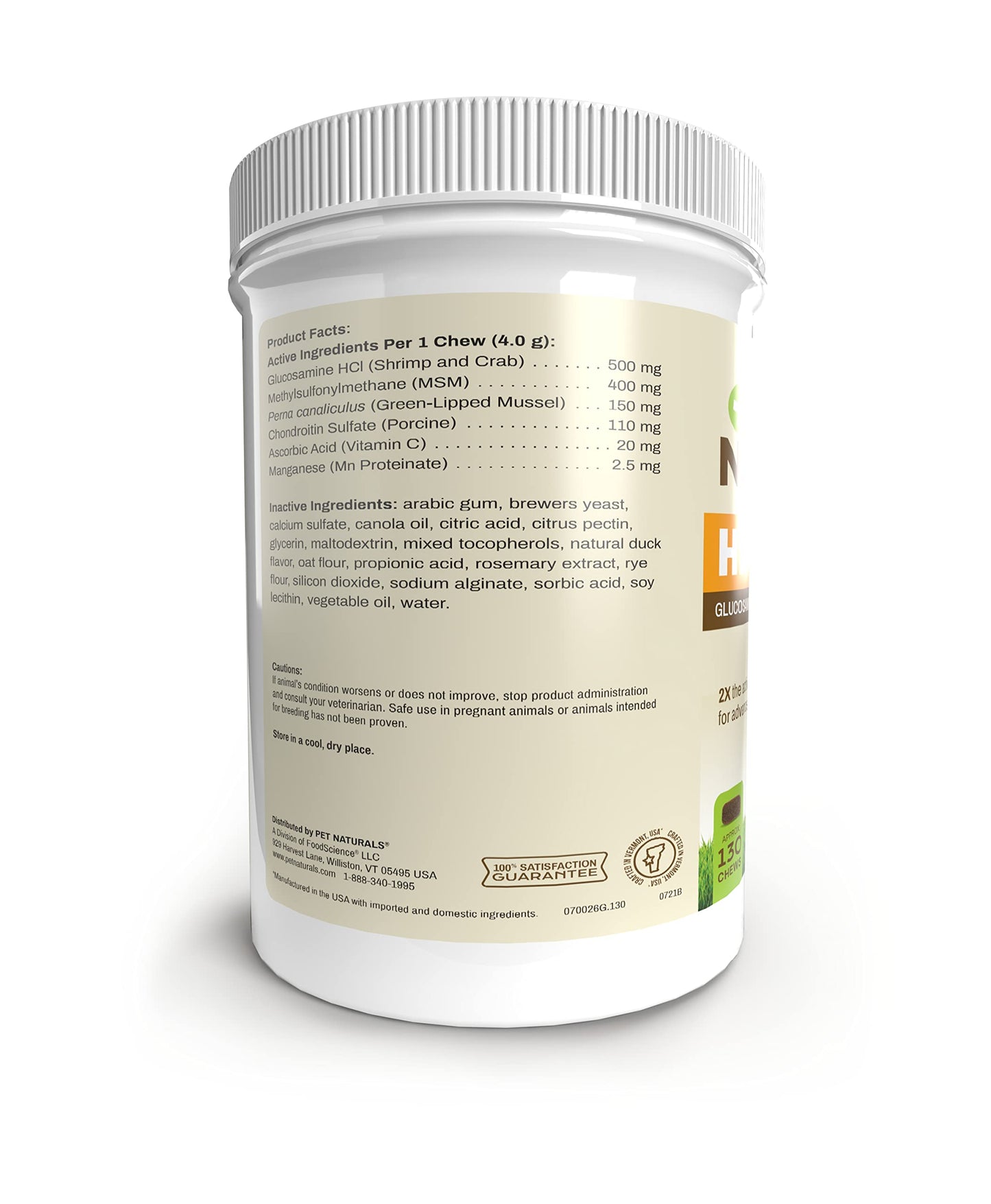 Pet Naturals Hip and Joint Pro with Glucosamine, Chondroitin and MSM, Duck Flavor, 130 Chews - Vet Recommended Maximum Strength Hip and Joint Supplement for Dogs