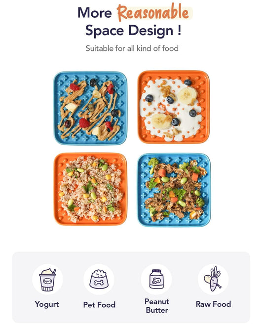LE TAUCI PET Cat Slow Feeder, 5.5 Inch Lick Mat for Cats and Puppy,Anxiety Relief Licking Mat, Puzzle Feeder for Peanut Butter, Treats, Pet Enrichment Toys, Set of 2, Blue and Orange