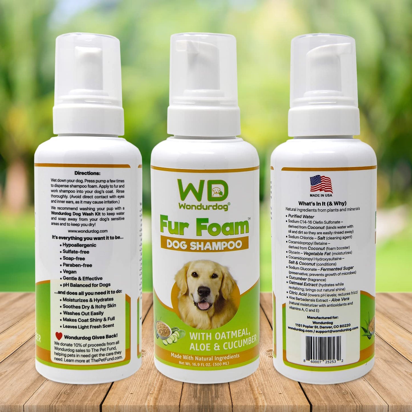 Wondurdog Fur Foam Dog Shampoo with Oatmeal, Coconut and Aloe. Hypoallergenic, Softens Coat, Moisturizes Dry Skin, Restores Shiny, Lathers from Bottle. (16.9oz)