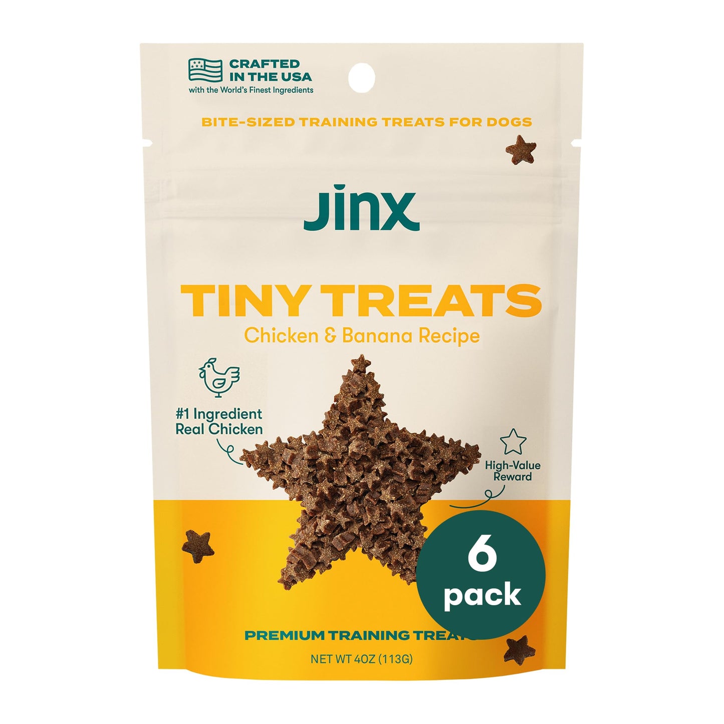 Jinx Chicken & Banana Training Treats for Dogs and Puppies, Low-Calorie, All Natural, Slow-Smoked Real Chicken, No Fillers 4oz, 6 Pack
