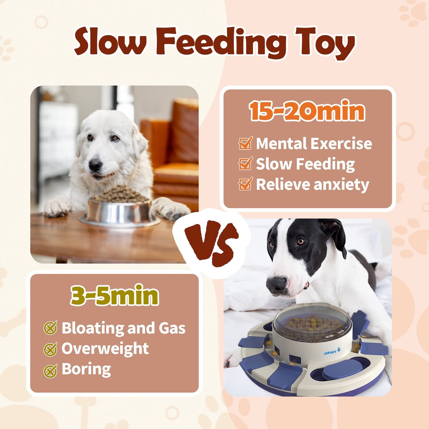 Jokepy Dog Puzzle Toys for Boredom and Mental Stimulation, Interactive Slow Food Feeder Dispenser, Professional Level 2 in 1 for Large/Medium/Small Dogs