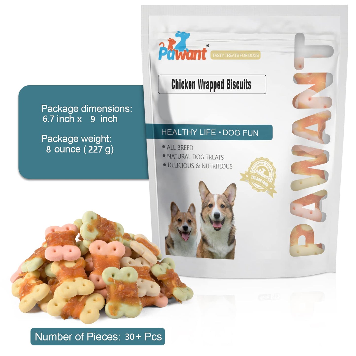 Pawant Dog Treats Biscuits Wrapped in Chicken Chews for Small Dog no Rawhide 0.5lb/227g