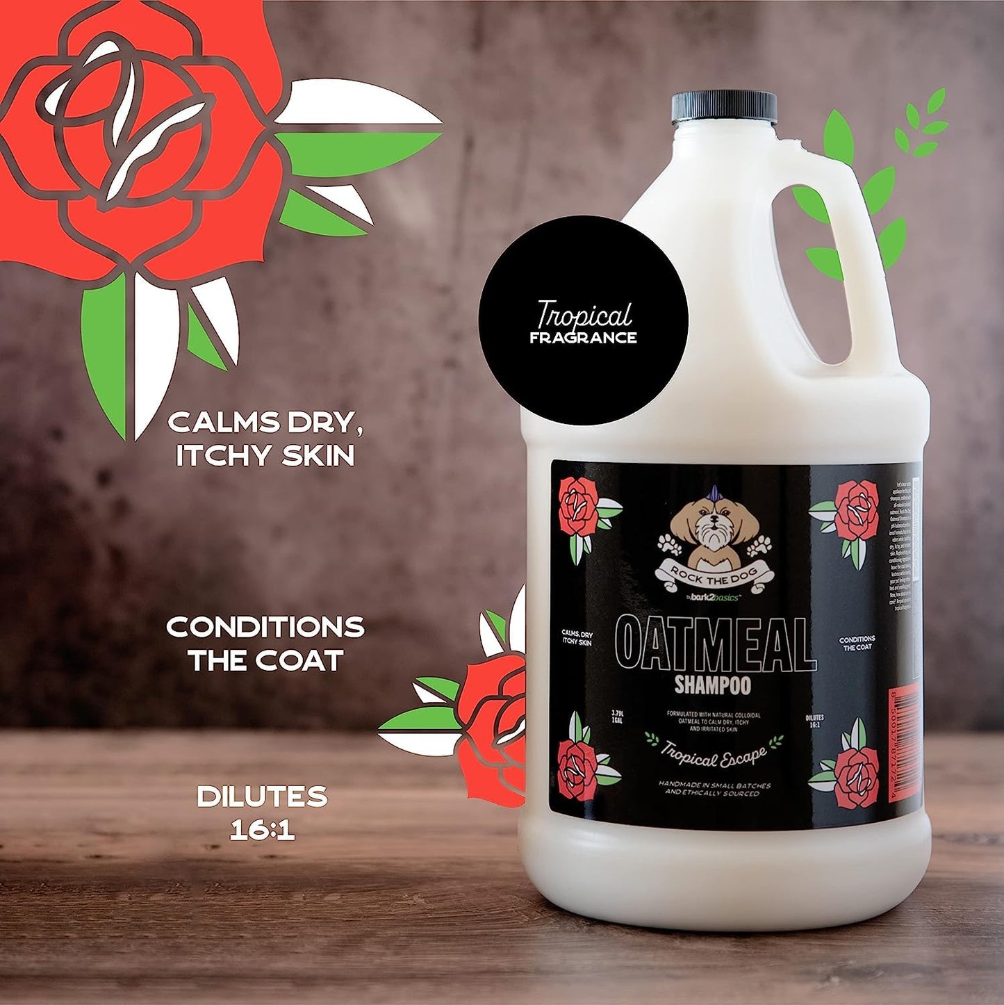 Bark2Basics Rock The Dog Oatmeal Dog Shampoo, 1 Gallon - Natural Colloidal Oatmeal, Natural, Calms Dry Itchy Irritated Skin, Moisturizes and Soothes The Skin and Coat, Professional Grade