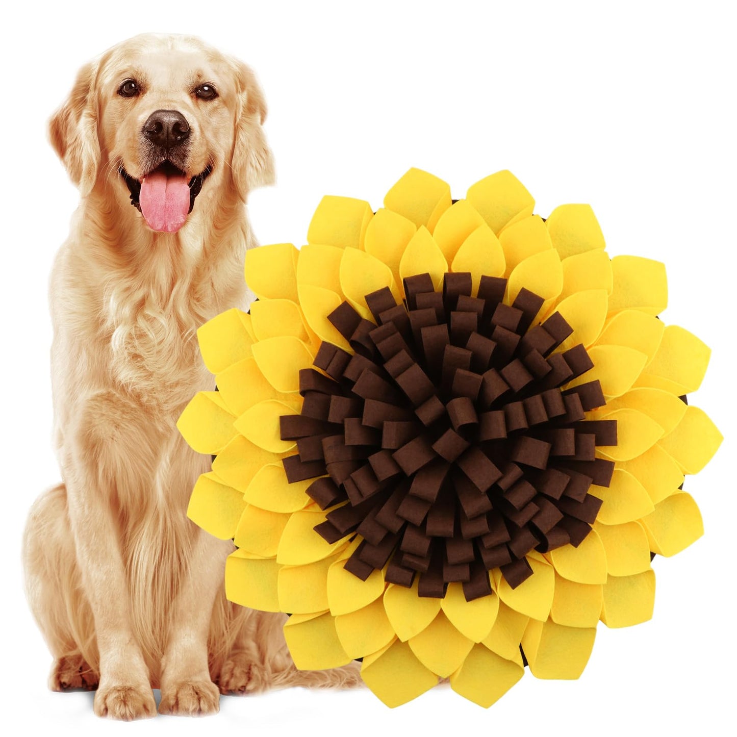 NINEFOX Snuffle Mat for Dogs, Pet Feeding Mats Puppy Sniffing Pad 20x20inch, Sunflower Shaped Snuffle Mat, Cat Doggies Interactive Toys for Multiple Breeds Training and Stress Release