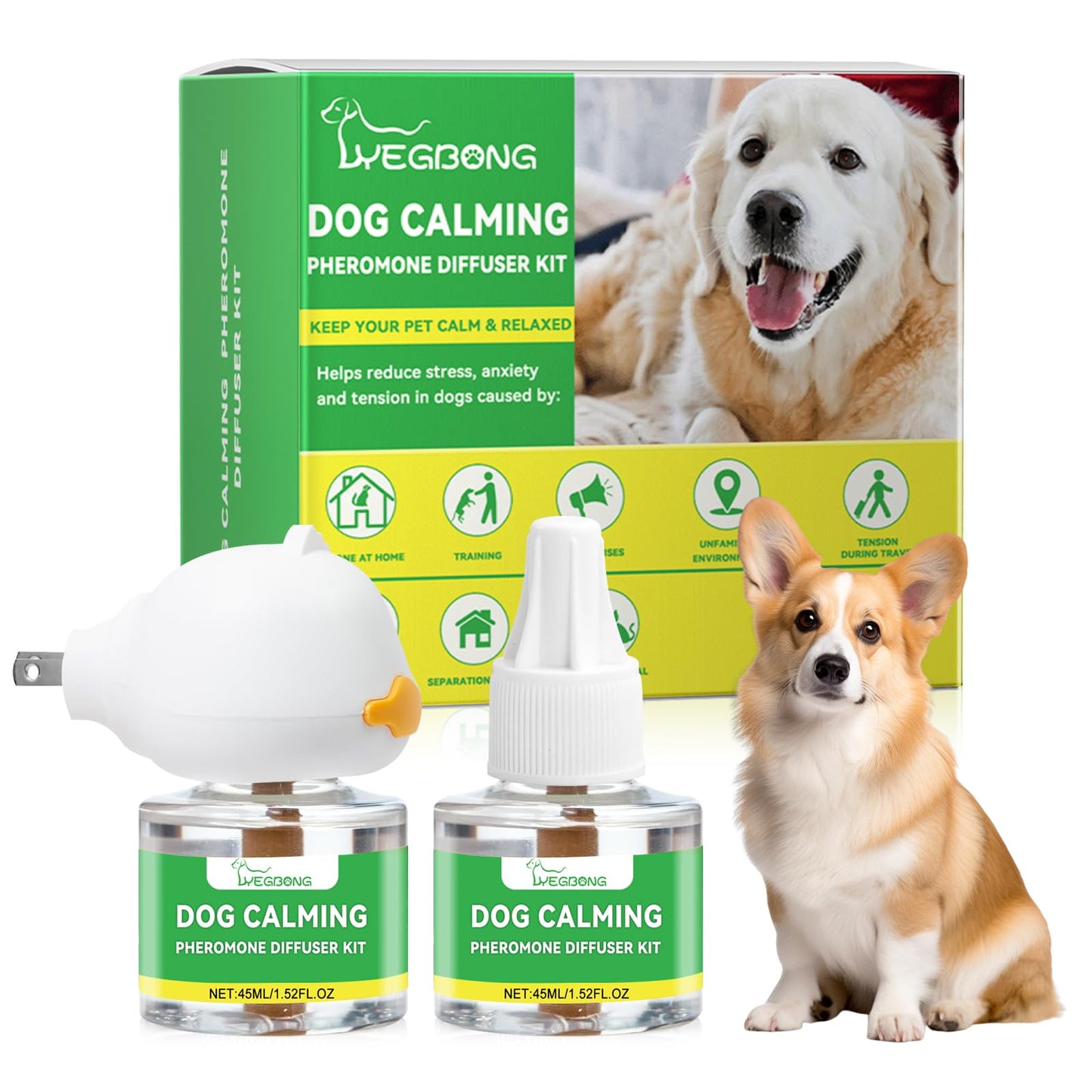 Nodfens Dog Calming Diffuser Pheromone Dog Peeing Diffuser, 1 Plug in+ 1 Pack 45ml Trial Pack Dog Anxiety Relief Up to 30 Days