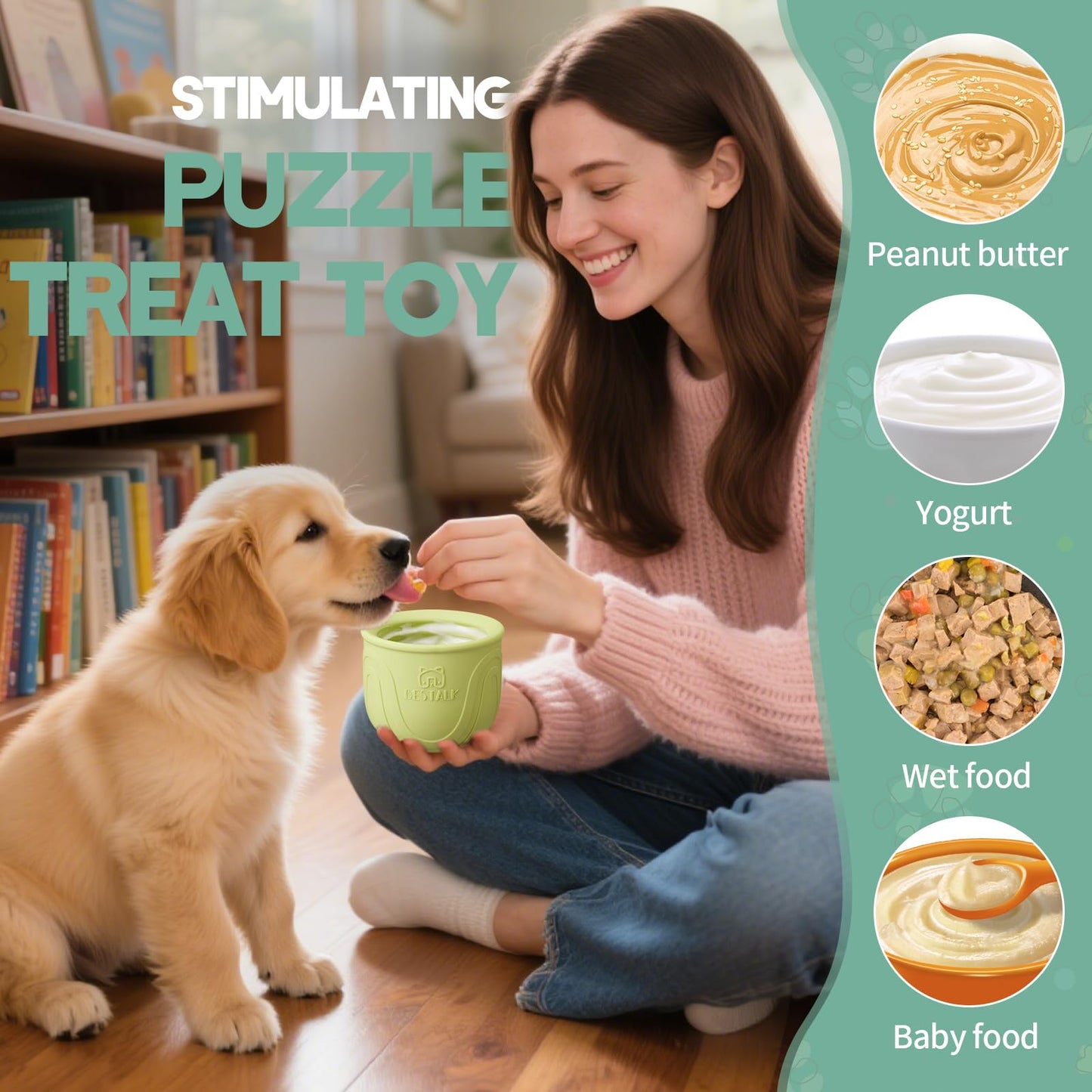 Bestalk Interactive Dog Toy, 2-in-1 Long-Lasting Treat Dispenser Dog Puzzle Feeder Toys, Stuffable Enrichment Freeze Lick Bowl for Boredom, Reduces Anxiety Silicone Fetch Catch Chew Toy